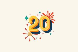Logo Number Colorful 20th, 20th Happy Birthday or Anniversary with fireworks concept. Happiness and funny design concept. vector