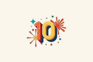 Logo Number Colorful 10th, 10th Happy Birthday or Anniversary with fireworks concept. Happiness and funny design concept. vector