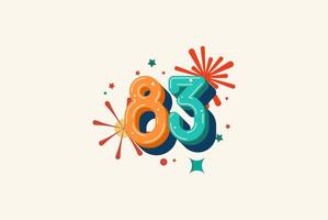 Logo Number Colorful 83th, 83th Happy Birthday or Anniversary with fireworks concept. Happiness and funny design concept. vector