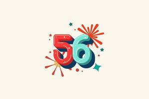 Logo Number Colorful 56th, 56th Happy Birthday or Anniversary with fireworks concept. Happiness and funny design concept. vector