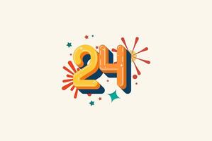 Logo Number Colorful 24th, 24th Happy Birthday or Anniversary with fireworks concept. Happiness and funny design concept. vector