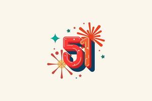 Logo Number Colorful 51th, 51th Happy Birthday or Anniversary with fireworks concept. Happiness and funny design concept. vector