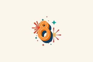 Logo Number Colorful 8th, 8th Happy Birthday or Anniversary with fireworks concept. Happiness and funny design concept. vector