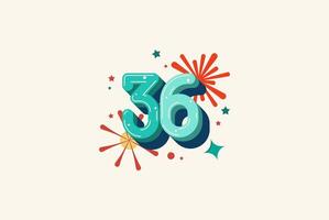 Logo Number Colorful 36th, 36th Happy Birthday or Anniversary with fireworks concept. Happiness and funny design concept. vector