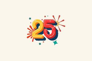 Logo Number Colorful 25th, 25th Happy Birthday or Anniversary with fireworks concept. Happiness and funny design concept. vector