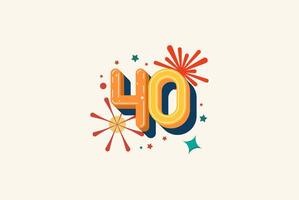 Logo Number Colorful 40th, 40th Happy Birthday or Anniversary with fireworks concept. Happiness and funny design concept. vector