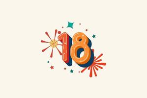 Logo Number Colorful 18th, 18th Happy Birthday or Anniversary with fireworks concept. Happiness and funny design concept. vector