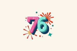 Logo Number Colorful 76th, 76th Happy Birthday or Anniversary with fireworks concept. Happiness and funny design concept. vector