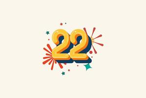 Logo Number Colorful 22th, 22th Happy Birthday or Anniversary with fireworks concept. Happiness and funny design concept. vector