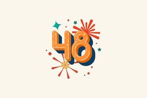 Logo Number Colorful 48th, 48th Happy Birthday or Anniversary with fireworks concept. Happiness and funny design concept. vector