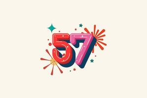 Logo Number Colorful 57th, 57th Happy Birthday or Anniversary with fireworks concept. Happiness and funny design concept. vector