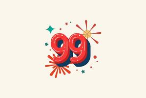 Logo Number Colorful 99th, 99th Happy Birthday or Anniversary with fireworks concept. Happiness and funny design concept. vector