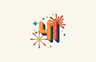 Logo Number Colorful 41th, 41th Happy Birthday or Anniversary with fireworks concept. Happiness and funny design concept. vector