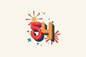 Logo Number Colorful 54th, 54th Happy Birthday or Anniversary with fireworks concept. Happiness and funny design concept. vector