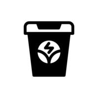 Icon Semi Solid bio energy recycle trash bin. Renewable energy, ecology and energy alternative. Solid Black icon concept vector
