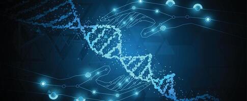 dna molecule and hands on a dark background vector