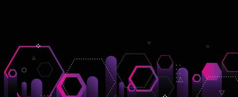 a black background with purple hexagons and lines vector