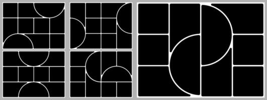 Grid template layout. Geometric shapes photo collage design. 4x3 bento moodboard background. Abstract poster montage board, Square circle box image gallery album. Rectangle banner slide page vector