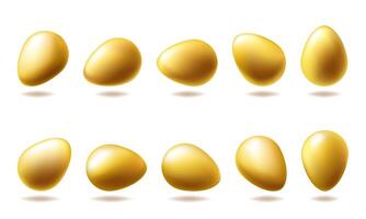 Easter day golden egg set. April happy holiday isolated design elements for podium scene. Spring greeting card realistic 3d . Mini chocolates for web header banner, gold illustration poster vector