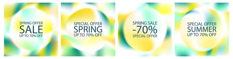 Abstract gradient background of green and lemon color noise. 3d organic sun garden light mesh. Blur button holographic gradation, fluid cloud sky texture. Eco poster soft liquid palette grain vector