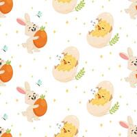Seamless Easter Pattern with Bunny and Chick vector