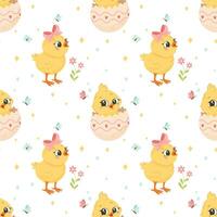 Seamless Pattern with Cute Easter Chicks white background vector