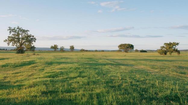 A field with trees and grass in the middle of a field photo