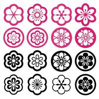 Flower icons black and coloring illustrations. vector