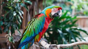 A colorful parrot is sitting on a branch photo