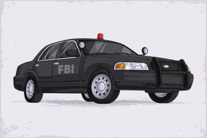 Hand drawn American black FBI agents car with red siren and flashers isolated on white background vector