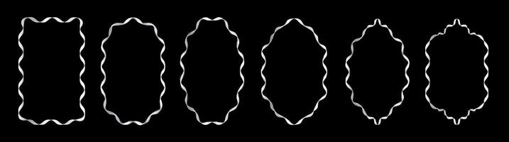 Set of exquisite silver frames with wavy lines and patterns.a set of lines drawn on a black background vector