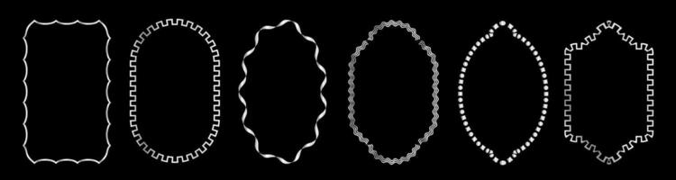Set of exquisite silver frames with wavy lines and patterns.a set of different shapes on a black background vector