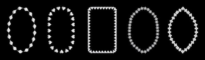Set of exquisite silver frames with wavy lines and patterns.a set of four different shapes on a black background vector
