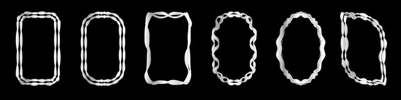 Set of exquisite silver frames with wavy lines and patterns.a set of black and white frames with different shapes vector