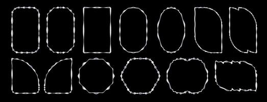 Set of exquisite silver frames with wavy lines and patterns. a set of circles with different shapes on a black background vector