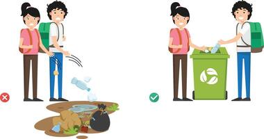 Do not throw littering on the floor wrong and right vector