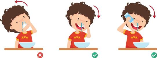 Kid boy Right and Wrong ways of clean your nose illustration vector