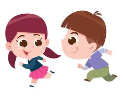 A fun and energetic digital illustration of a boy and girl running happily. vector