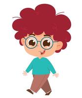 Happy Kid With Glasses Walking. Walking activity. vector