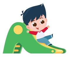 Boy Sliding Down a Playground Slide. Sliding activity. vector
