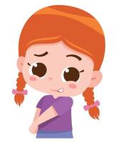 Cute Shy Girl with Red Hair and Braids. vector