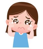 Crying Girl with Tears and Sad Expression. vector