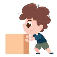Boy Pushing a Box. Pushing activity. vector