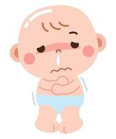 Shivering Baby with Sad Expression in Diaper. vector