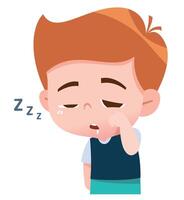 Sleepy Boy with Tired Expression. vector
