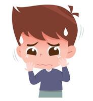 Worried Boy with Tears in Eyes. Worried expression. vector