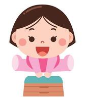 A delightful cartoon illustration of a young girl performing a gymnastics vault jump with a happy and excited expression. vector