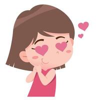 Girl Blowing a Kiss with Heart Icons. Loving expression. vector