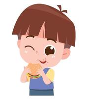Boy Eating Burger with a Wink. Delicious expression. vector