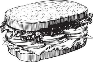 a drawing of a sandwich with lettuce and cheese vector
